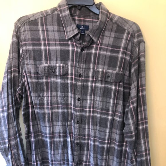 George Men's Gray Pink Plaid Flannel Shirt  Size XL 46-48 - Picture 1 of 3